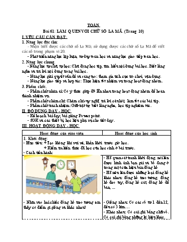 Giáo án Toán Lớp 3 (Cánh diều) - Tuần 19, Bài 61: Làm quen với chữ số La Mã