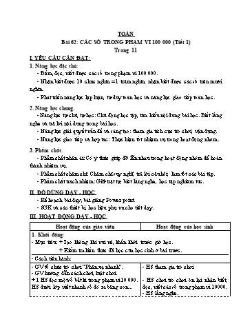 Giáo án Toán Lớp 3 (Cánh diều) - Tuần 19, Bài 62: Các số trong phạm vi 100 000 (Tiết 1)