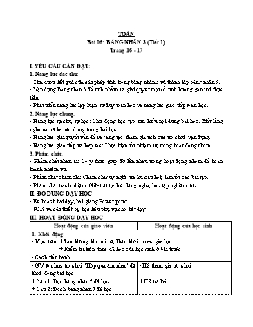 Giáo án Toán Lớp 3 (Cánh diều) - Tuần 2, Bài 6: Bảng nhân 3 (Tiết 1)