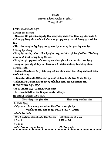 Giáo án Toán Lớp 3 (Cánh diều) - Tuần 2, Bài 6: Bảng nhân 3 (Tiết 2)