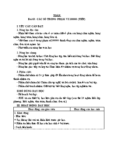 Giáo án Toán Lớp 3 (Cánh diều) - Tuần 20, Bài 63: Các số trong phạm vi 100 000 (Tiếp theo) (Tiết 1)