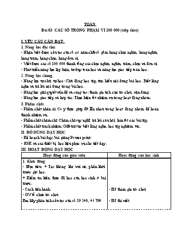 Giáo án Toán Lớp 3 (Cánh diều) - Tuần 20, Bài 63: Các số trong phạm vi 100 000 (Tiếp theo) (Tiết 2)