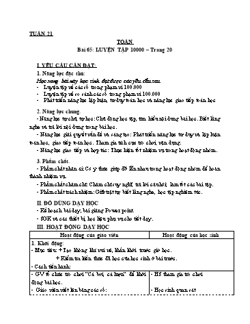 Giáo án Toán Lớp 3 (Cánh diều) - Tuần 21, Bài 65: Luyện tập