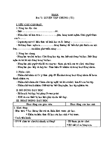 Giáo án Toán Lớp 3 (Cánh diều) - Tuần 22, Bài 71: Luyện tập chung (Tiết 2)