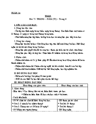 Giáo án Toán Lớp 3 (Cánh diều) - Tuần 24, Bài 75: Tháng-năm (Tiết 2)