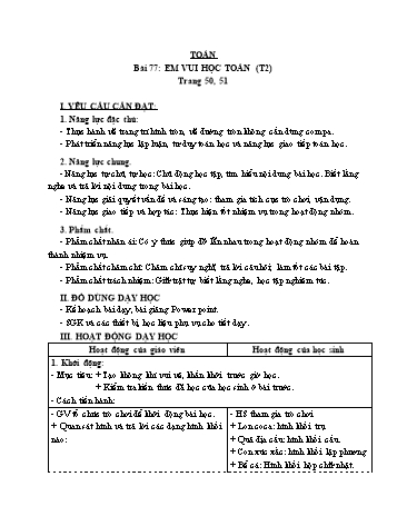 Giáo án Toán Lớp 3 (Cánh diều) - Tuần 24, Bài 77: Em vui học Toán (Tiết 2)