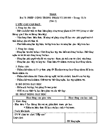 Giáo án Toán Lớp 3 (Cánh diều) - Tuần 25, Bài 78: Phép cộng trong phạm vi 100 000 (Tiết 2)