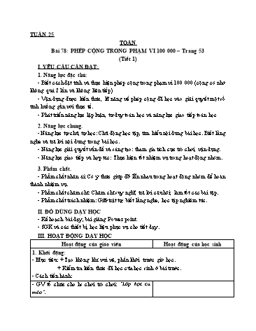 Giáo án Toán Lớp 3 (Cánh diều) - Tuần 25, Bài 78: Phép cộng trong phạm vi 100 000 (Tiết 1)