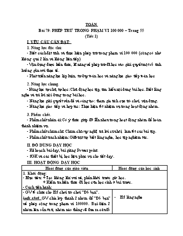 Giáo án Toán Lớp 3 (Cánh diều) - Tuần 25, Bài 79: Phép trừ trong phạm vi 100 000 (Tiết 1)