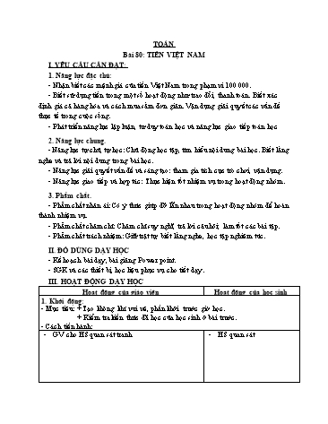 Giáo án Toán Lớp 3 (Cánh diều) - Tuần 25, Bài 80: Tiền Việt Nam