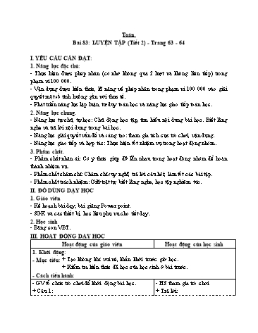 Giáo án Toán Lớp 3 (Cánh diều) - Tuần 26, Bài 83: Luyện tập (Tiết 2)