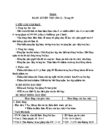 Giáo án Toán Lớp 3 (Cánh diều) - Tuần 27, Bài 86: Luyện tập (Tiết 1)