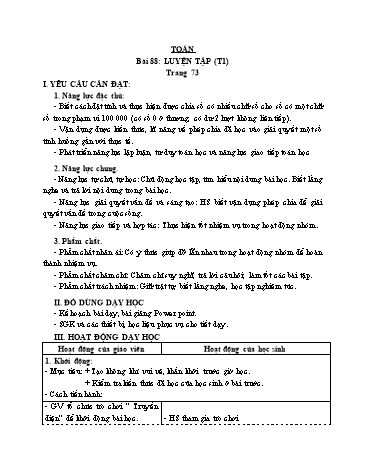 Giáo án Toán Lớp 3 (Cánh diều) - Tuần 28, Bài 88: Luyện tập (Tiết 1)