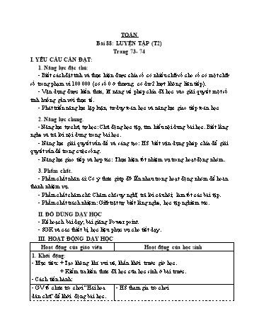 Giáo án Toán Lớp 3 (Cánh diều) - Tuần 28, Bài 88: Luyện tập (Tiết 2)