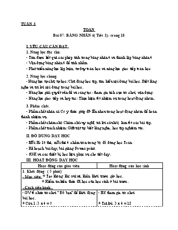 Giáo án Toán Lớp 3 (Cánh diều) - Tuần 3, Bài 7: Bảng nhân 4 (Tiết 1)