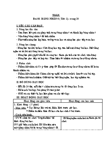 Giáo án Toán Lớp 3 (Cánh diều) - Tuần 3, Bài 8: Bảng nhân 6 (Tiết 1)