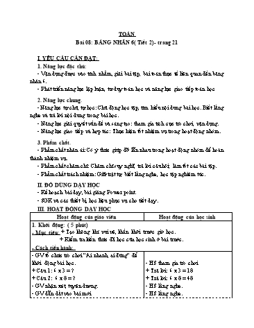 Giáo án Toán Lớp 3 (Cánh diều) - Tuần 3, Bài 8: Bảng nhân 6 (Tiết 2)