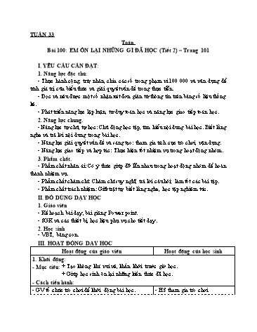 Giáo án Toán Lớp 3 (Cánh diều) - Tuần 33, Bài 100: Em ôn lại những gì đã học (Tiết 2)