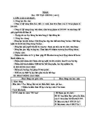 Giáo án Toán Lớp 3 (Cánh diều) - Tuần 35, Bài 106: Ôn tập chung (Tiết 1)