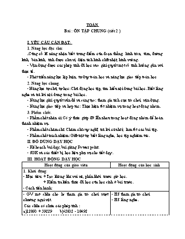 Giáo án Toán Lớp 3 (Cánh diều) - Tuần 35, Bài 106: Ôn tập chung (Tiết 2)