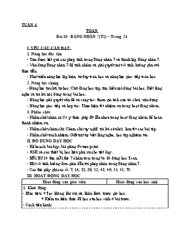 Giáo án Toán Lớp 3 (Cánh diều) - Tuần 4, Bài 10: Bảng nhân 7 (Tiết 1)