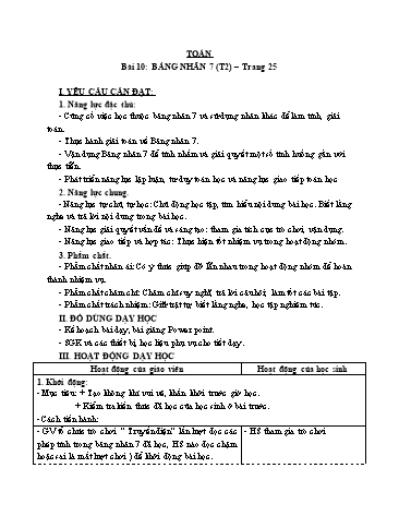 Giáo án Toán Lớp 3 (Cánh diều) - Tuần 4, Bài 10: Bảng nhân 7 (Tiết 2)