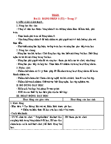 Giáo án Toán Lớp 3 (Cánh diều) - Tuần 4, Bài 11: Bảng nhân 8 (Tiết 2)