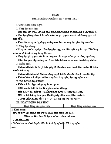 Giáo án Toán Lớp 3 (Cánh diều) - Tuần 4, Bài 11: Bảng nhân 8 (Tiết 1)