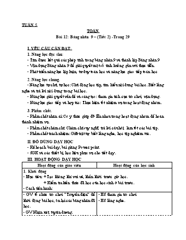 Giáo án Toán Lớp 3 (Cánh diều) - Tuần 5, Bài 12: Bảng nhân 9 (Tiết 2)