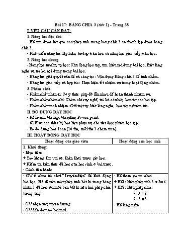 Giáo án Toán Lớp 3 (Cánh diều) - Tuần 6, Bài 17: Bảng chia 3 (Tiết 1)