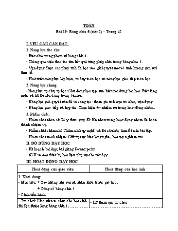 Giáo án Toán Lớp 3 (Cánh diều) - Tuần 7, Bài 19: Bảng chia 6 (Tiết 2)