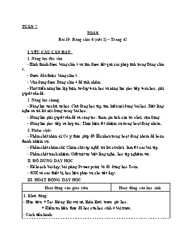 Giáo án Toán Lớp 3 (Cánh diều) - Tuần 7, Bài 19: Bảng chia 6 (Tiết 1)