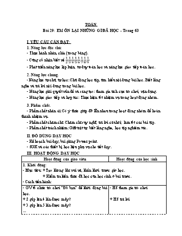 Giáo án Toán Lớp 3 (Cánh diều) - Tuần 9, Bài 29: Em ôn lại những gì đã học (Tiết 1)