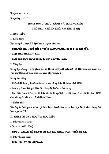 Giáo án Toán Lớp 6 (Cánh diều) - Hoạt động thực hành và trải nghiệm Chủ đề 2 Chỉ số khối cơ thể (BMI)