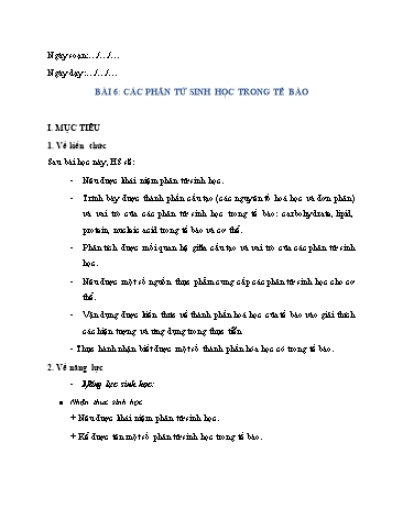 Bộ giáo án Sinh Học 10 (Cánh Diều) - Bài 6: Các phân tử sinh học