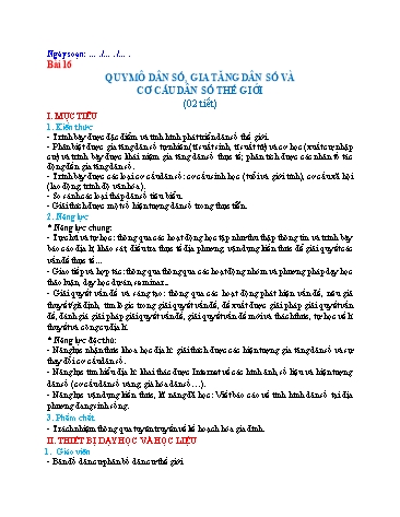 Giáo án Địa Lí 10 (Cánh Diều) - Bài 16: Quy mô dân số, gia tăng dân số và cơ cấu dân số thế giới