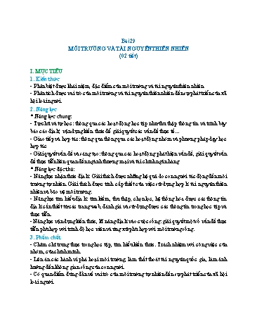 Giáo án Địa Lí 10 (Cánh Diều) - Bài 29: Môi trường và tài nguyên thiên nhiên