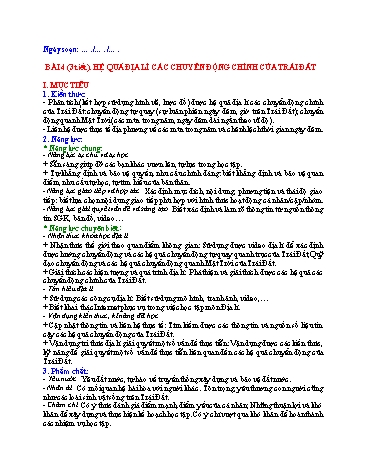 Giáo án Địa Lí 10 (Cánh Diều) - Bài 4: Hệ quả địa lí các chuyển động chính của Trái Đất