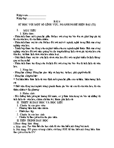 Giáo án Lịch Sử 10 (Cánh Diều) - Bài 4: Sử học với một số lĩnh vực, ngành hiện đại (Tiết 1)