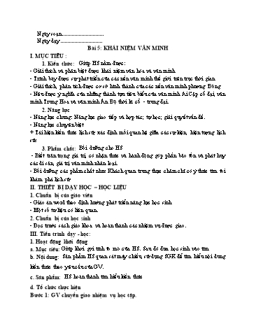 Giáo án Lịch Sử 10 (Cánh Diều) - Bài 5: Khái niệm văn minh