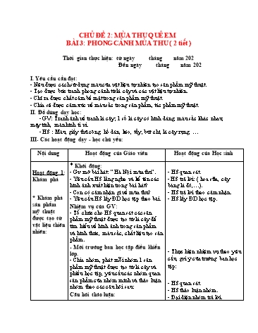 Giáo án Mĩ Thuật 3 (Chân trời sáng tạo) - Chủ đề 2: Mùa thu quê em - Bài 3: Phong cảnh mùa thu