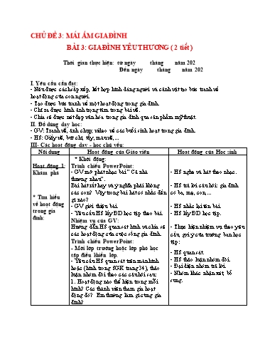 Giáo án Mĩ Thuật 3 (Chân trời sáng tạo) - Chủ đề 3: Mái ấm gia đình - Bài 3: Gia đình yêu thương