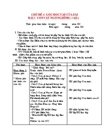 Giáo án Mĩ Thuật 3 (Chân trời sáng tạo) - Chủ đề 4: Góc học tập của em - Bài 2: Con vật nghộ nghĩnh