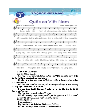 Giáo án Âm Nhạc Lớp 3 (Cánh Diều) - Chủ đề 2: Tổ quốc Việt Nam