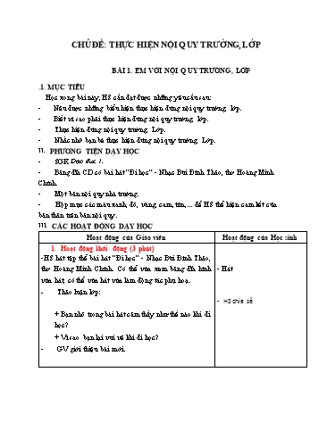 Giáo án Đạo Đức Lớp 1 (Cánh Diều) - Bài 1: Em với nội quy trường, lớp