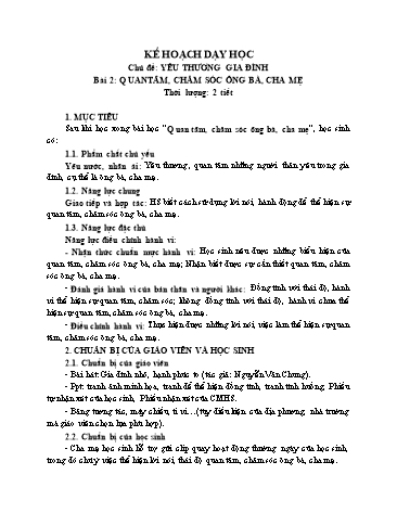 Giáo án Đạo Đức Lớp 1 (Chân Trời Sáng Tạo) - Bài 2: Quan tâm, chăm sóc ông bà, cha mẹ