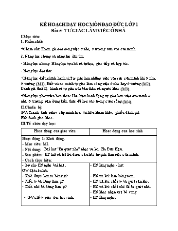 Giáo án Đạo Đức Lớp 1 (Chân Trời Sáng Tạo) - Bài 5: Tự giác làm việc ở nhà