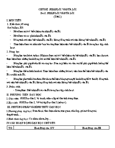 Giáo án Đạo Đức Lớp 2 (Chân Trời Sáng Tạo) - Bài 2: Nhận lỗi và sửa lỗi (Tiết 1)