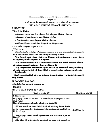 Giáo án Đạo Đức Lớp 2 (Chân Trời Sáng Tạo) - Bài 3: Bảo quản đồ dùng cá nhân (Tiết 2)