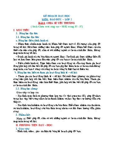 Giáo án Đạo Đức Lớp 2 (Chân Trời Sáng Tạo) - Bài 8: Chia sẻ yêu thương